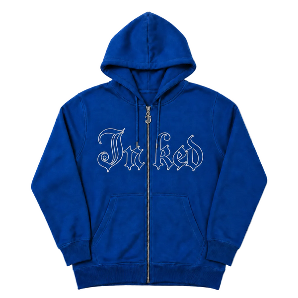 Men's Inked Logo Embroidered Zip Up Hoodie - Blue/White | Inked Shop