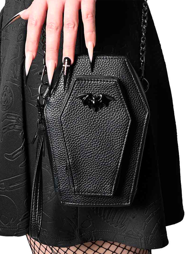 Retro Coffin Shaped Crossbody Bag, Dark Cross Patch Decor Handbag