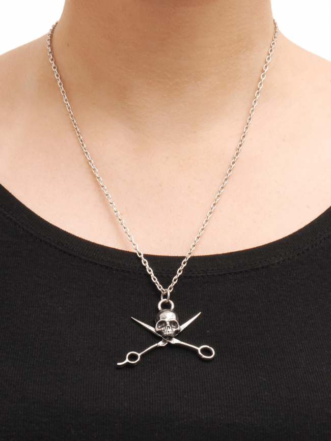 &quot;Skull and Cross Scissors&quot; Necklace by Spragwerks (Silver) - InkedShop - 2