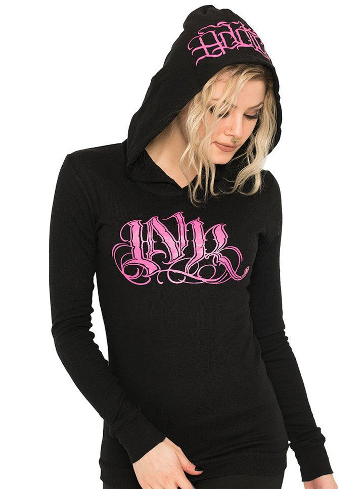Women&#39;s &quot;Ink Meas&quot; Thermal Hoodie by InkAddict (Black/Pink) - www.inkedshop.com