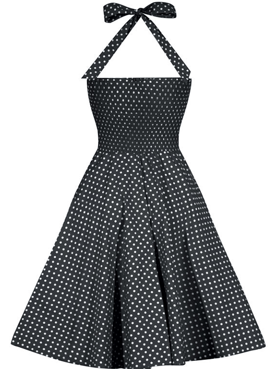 Women&#39;s &quot;Retro Gal&quot; Halter Swing Dress by Double Trouble Apparel (Black Polka Dot) - www.inkedshop.com
