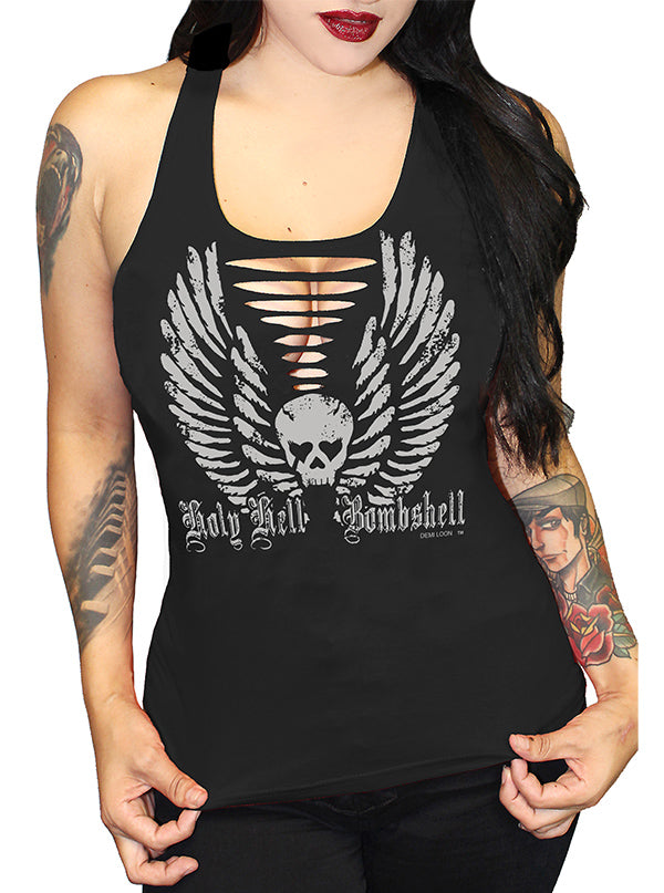 Women's Hell Bombshell" Sexy Slash Tank by Demi Loon (Black) | Inked Shop