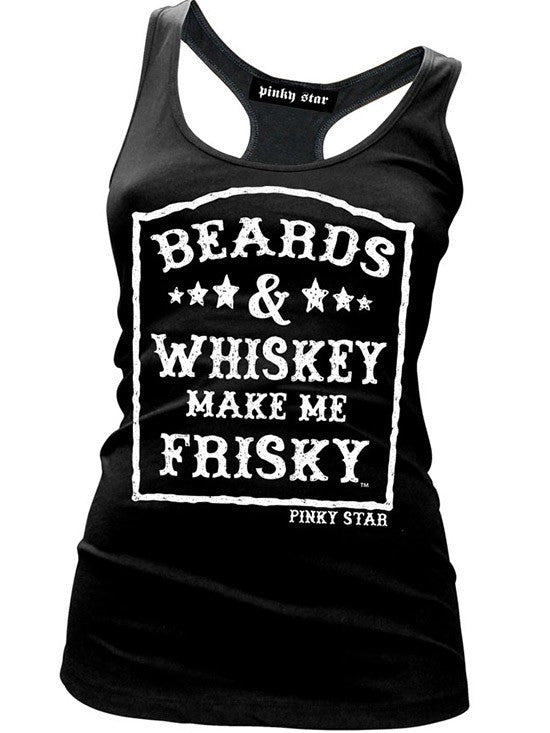 Women&#39;s &quot;Beards and Whiskey Make Me Frisky&quot; Racerback Tank by Pinky Star (Black) - www.inkedshop.com