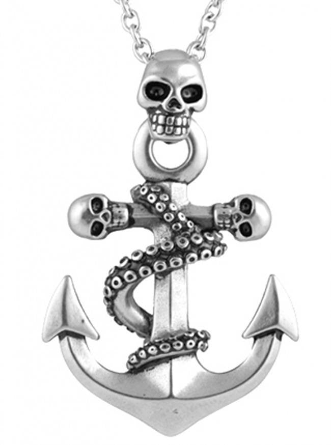&quot;Octo Skull Anchor&quot; Necklace by Controse (Silver) - www.inkedshop.com