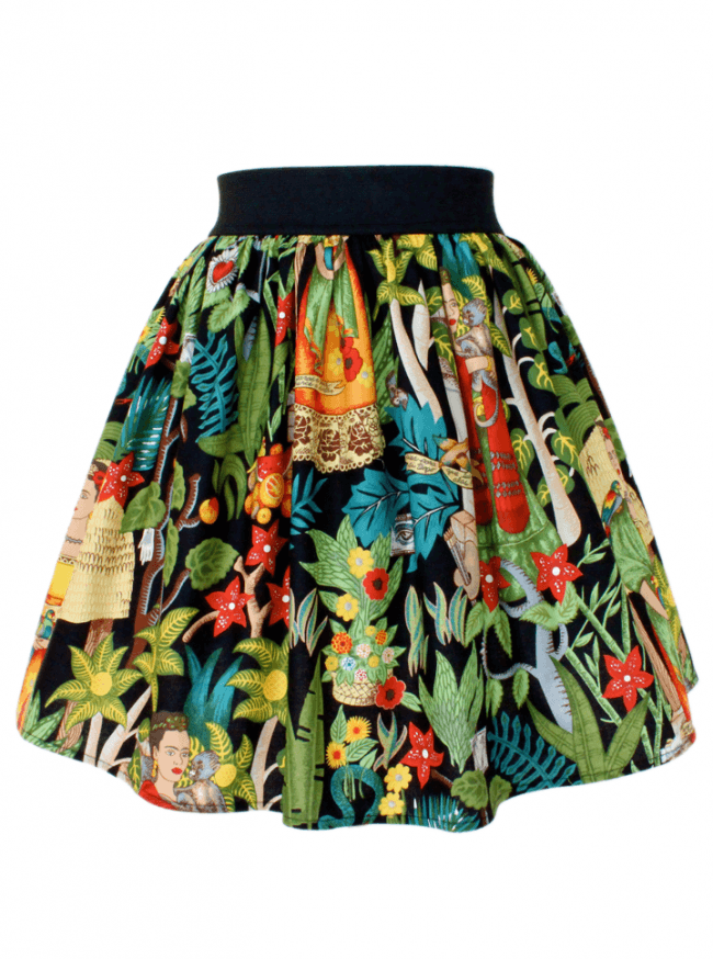 Women&#39;s &quot;Frida Kahlo&quot; Pleated Skirt by Hemet (Black) - www.inkedshop.com