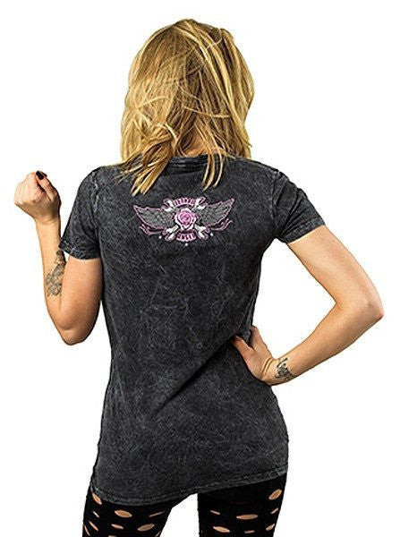 Women&#39;s &quot;Hot Rod Romance&quot; V Neck Tee by Lethal Angel (Wash Black) - www.inkedshop.com