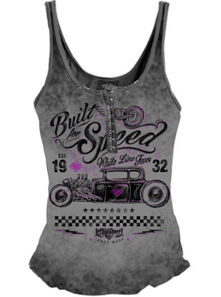 Women&#39;s &quot;Built For Speed Hot Rod&quot; Lace Up Tank by Lethal Angel (Grey) - www.inkedshop.com