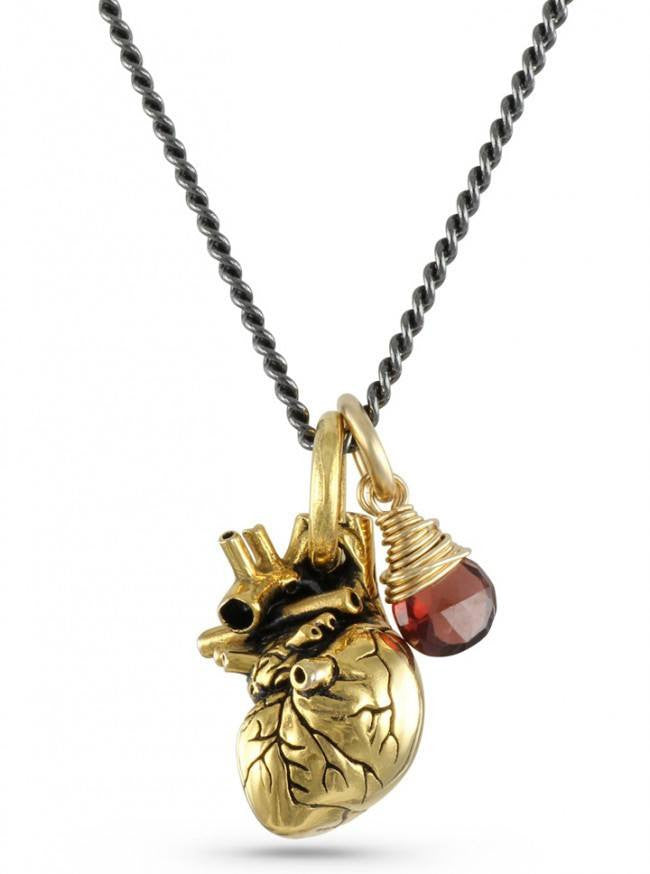 &quot;Small Gold Anatomical Heart And Garnet&quot; Necklace by Lost Apostle (Gold-Plated Bronze) - InkedShop - 1