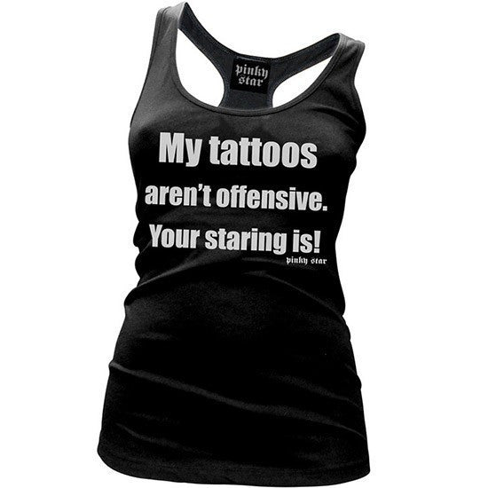 Women&#39;s &quot;My Tattoos Aren&#39;t Offensive&quot; Racerback Tank by Pinky Star (Black) - InkedShop - 1