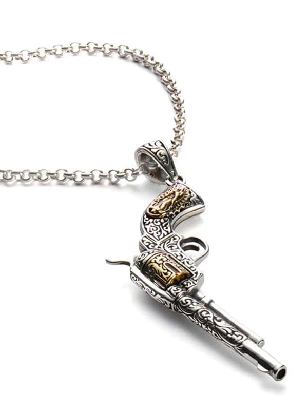 Engraved Revolver Necklace by Silver Phantom Jewelry