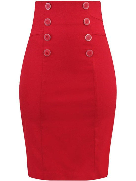 Women&#39;s High Waist &quot;Pin Me Up&quot; Pencil Skirt by Double Trouble Apparel (Red) - www.inkedshop.com