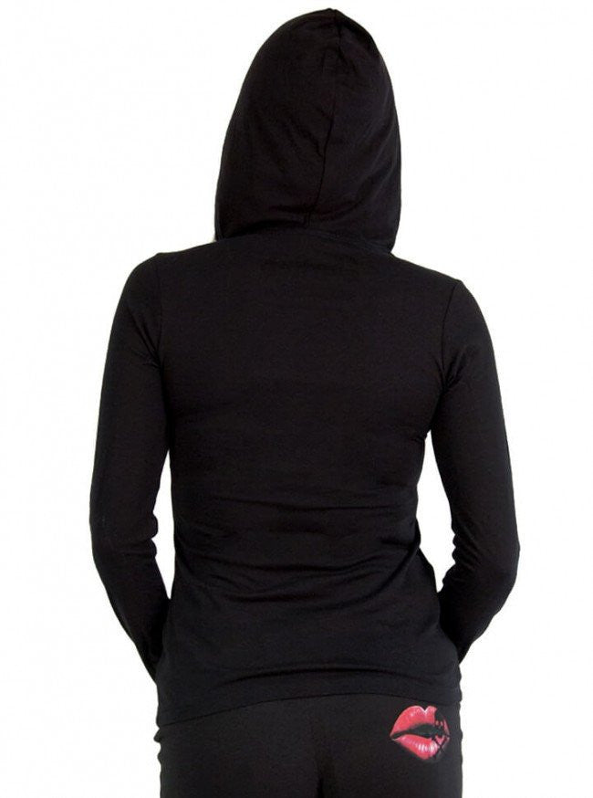Women&#39;s &quot;&#39;Last Kiss Smokey&quot; Long Sleeve Hooded Tee by Inked (Black) - www.inkedshop.com