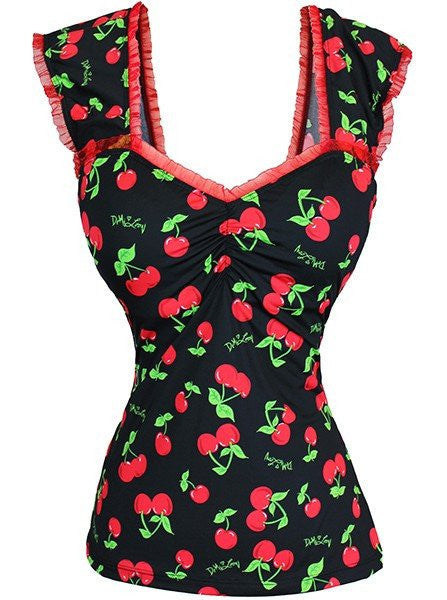 Women&#39;s &quot;Black Cherry&quot; Short Sleeved Top by Demi Loon (Black/Red) - www.inkedshop.com