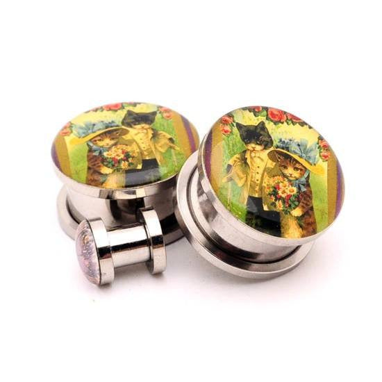 Vintage Cats Picture plugs by Mystic Metals - InkedShop - 1