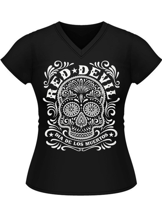 Women's Sugar Skull Jrs V Neck Tee Clothing - Inked Shop