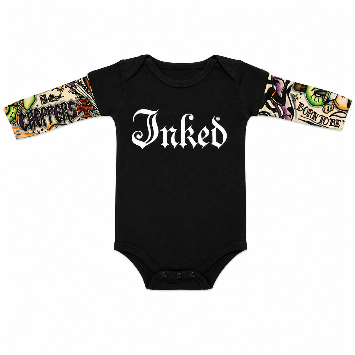 Tattoo Sleeve Baby Onesie - Black- Choppers Print