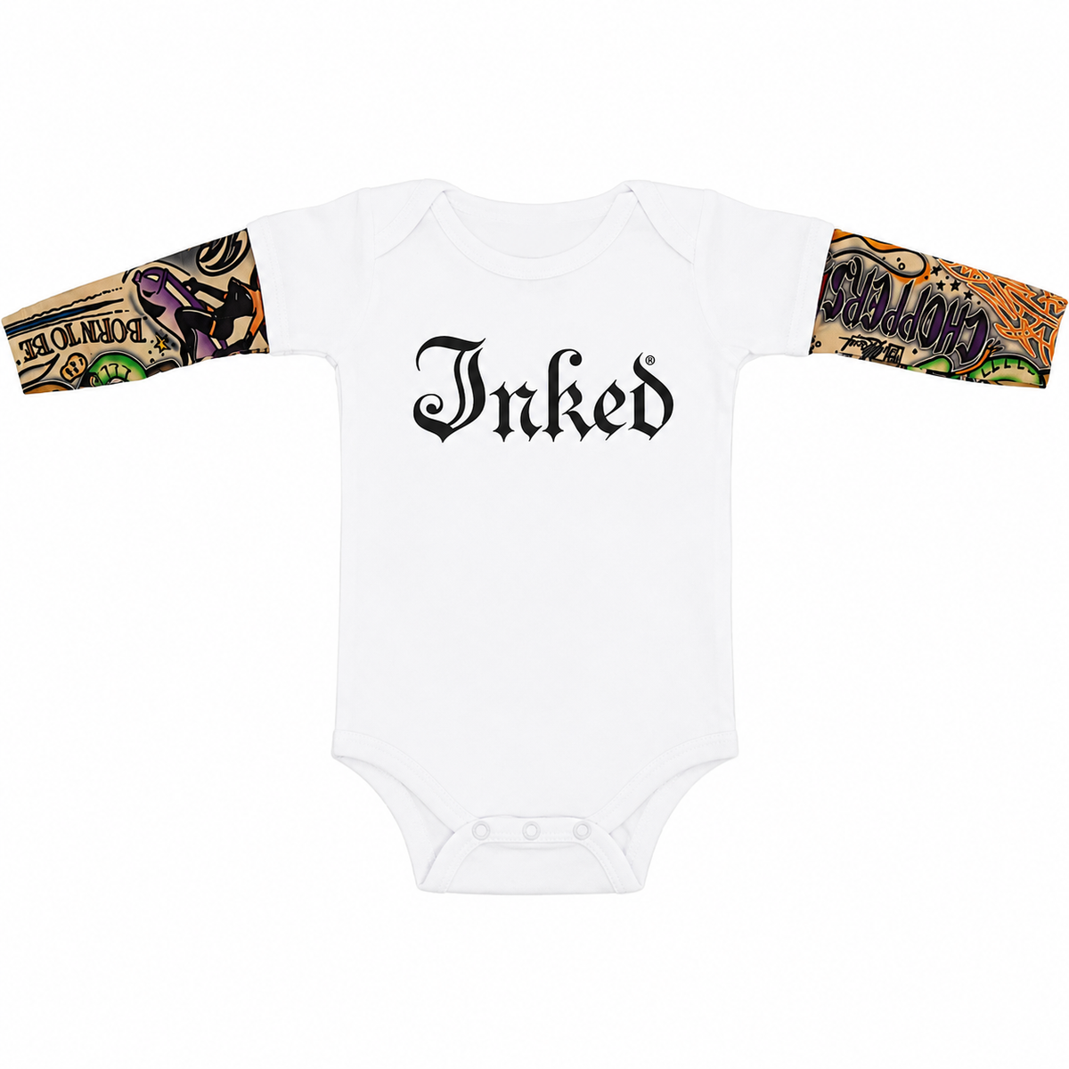 Tattoo Sleeve Baby Onesie - White- Choppers Print