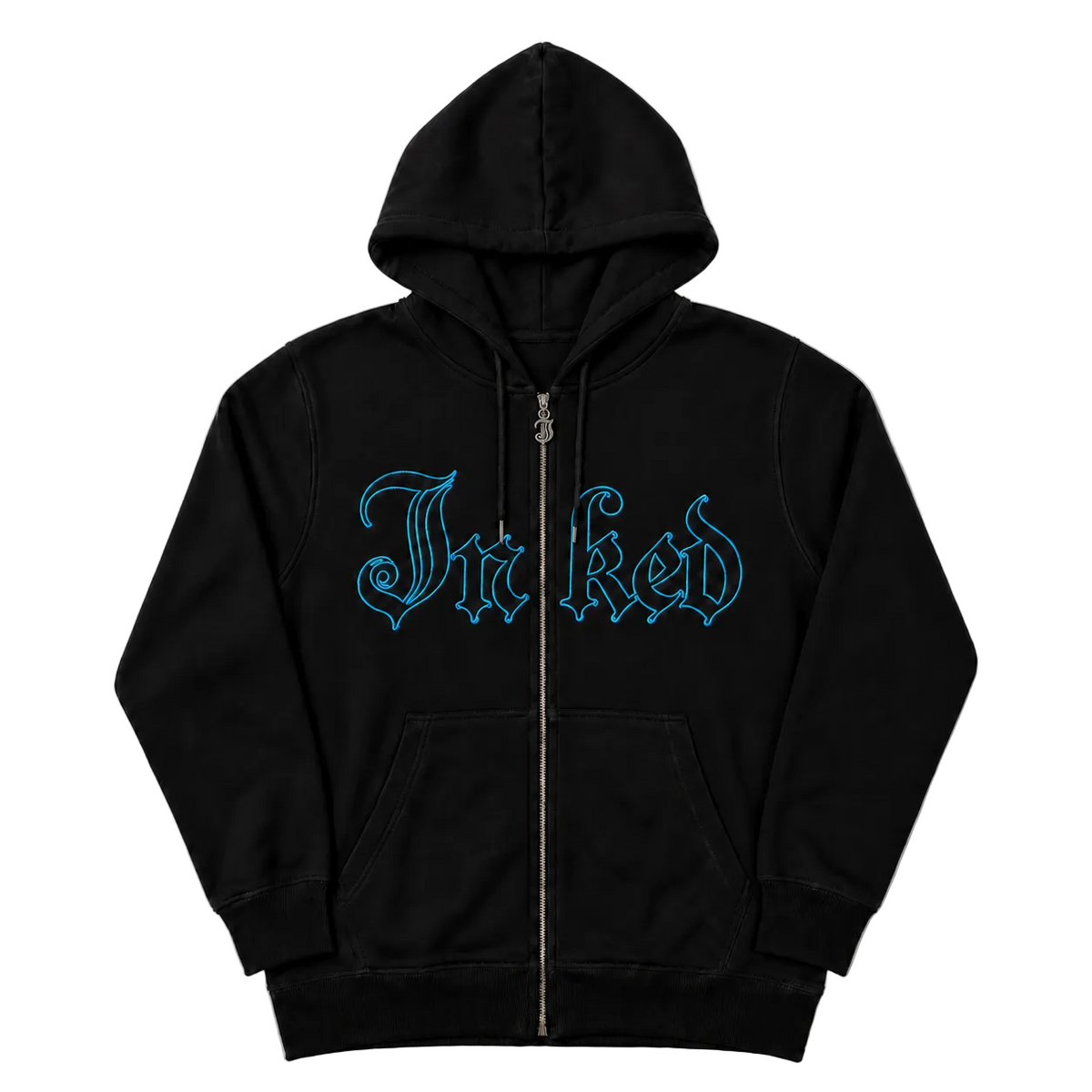Men's Inked Embroidered Zip Up Hoodie - Black/Blue
