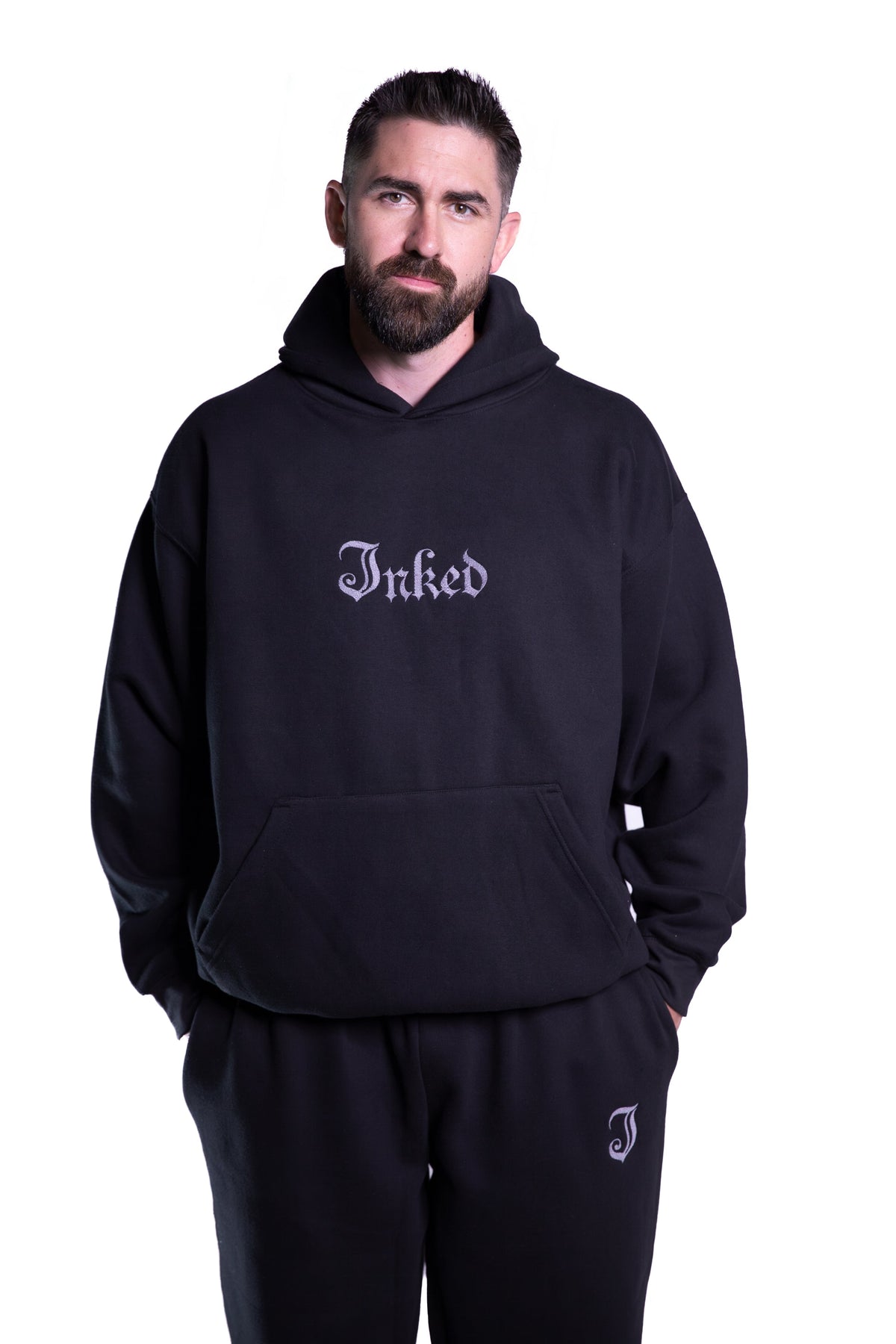 Men's Inked Logo Embroidered Joggers- Black
