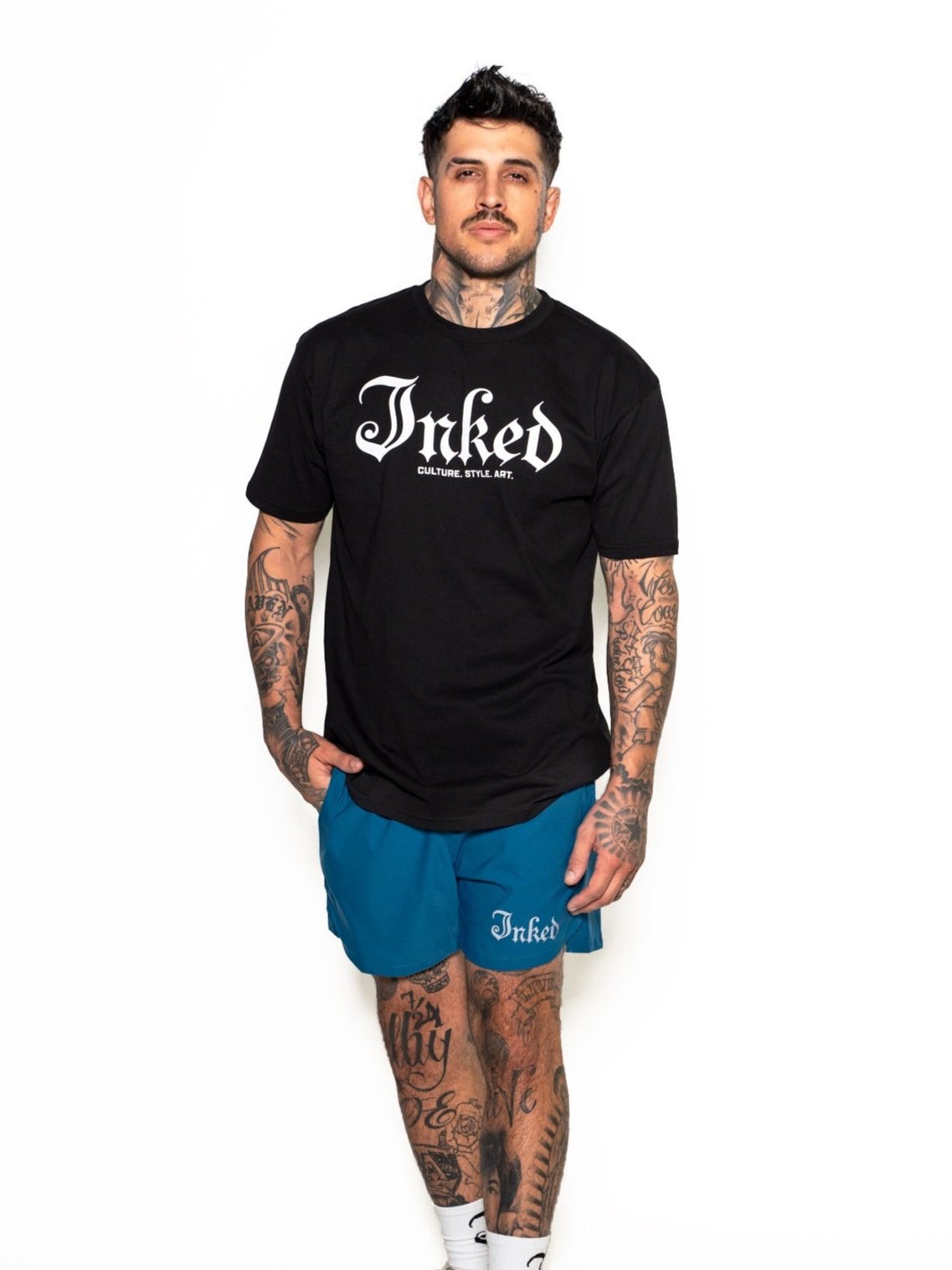 Men's Inked Gym Shorts- Teal