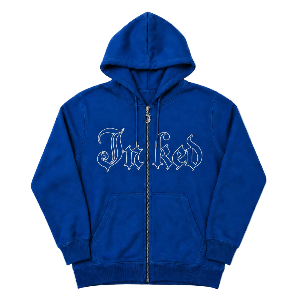 トップス kwikie star logo full zip hoodie blue Men's Inked Logo Embroidered Zip Up Hoodie - Blue/White | Inked Shop