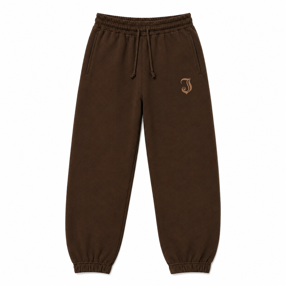 Men's Inked Logo Embroidered Joggers- Brown