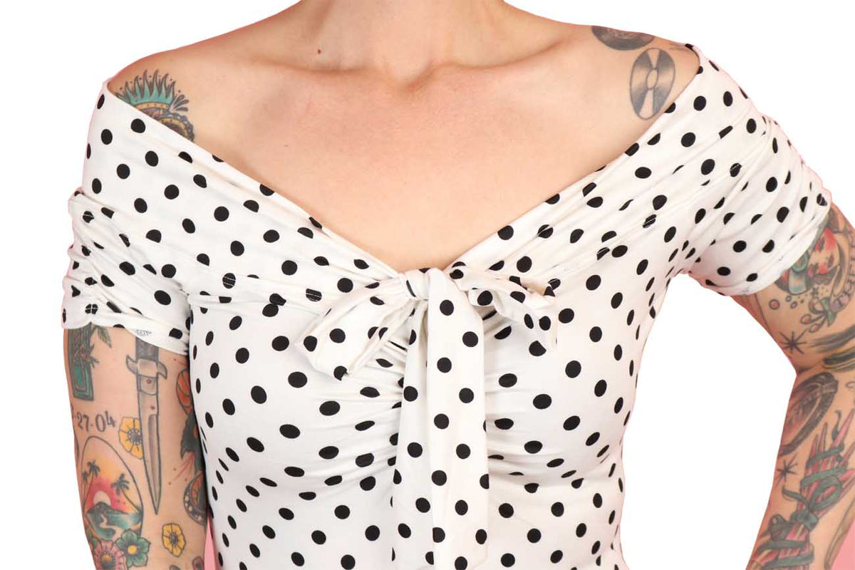 Women&#39;s Vintage Pin-Up Polka Dot Off the Shoulder Top