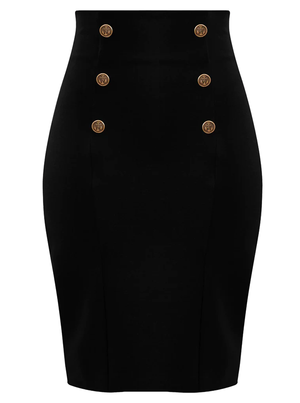 Women&#39;s High Waisted Pencil Skirt with Anchor Buttons