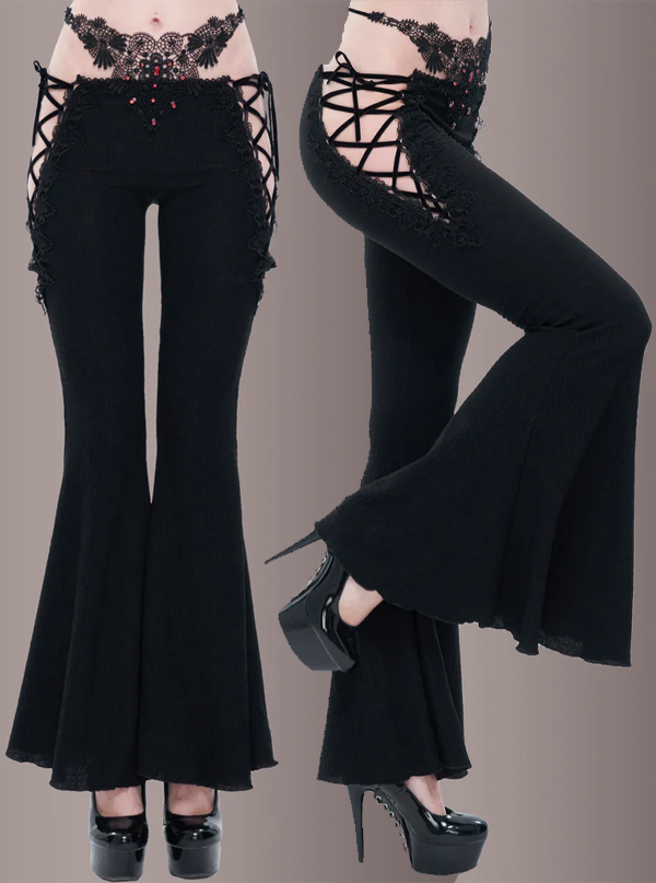 Women&#39;s Bell Bottoms With Embroidery and Lace Details