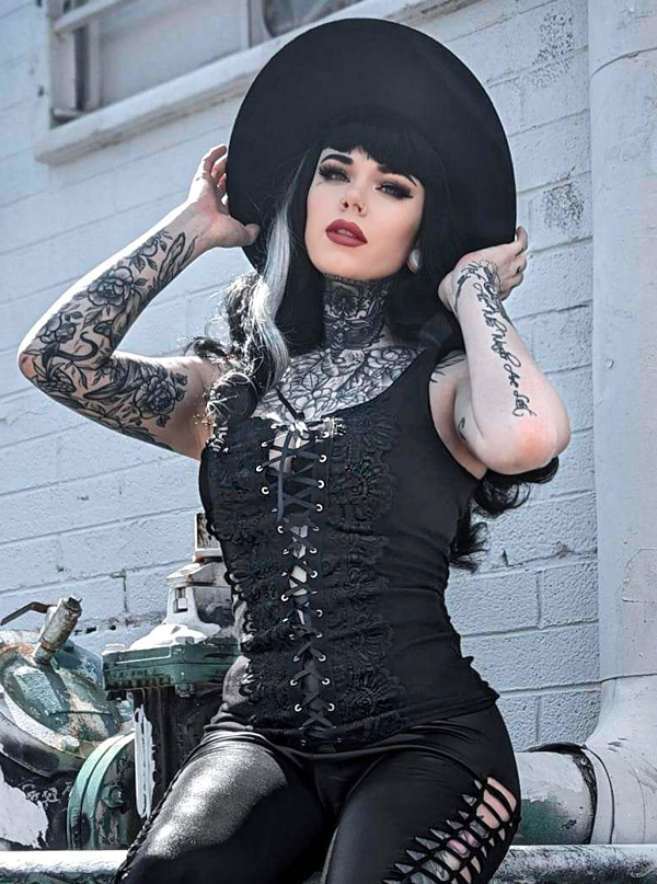 Lolita Women's Gothic Corset Tank Top by Demi Loon (Black