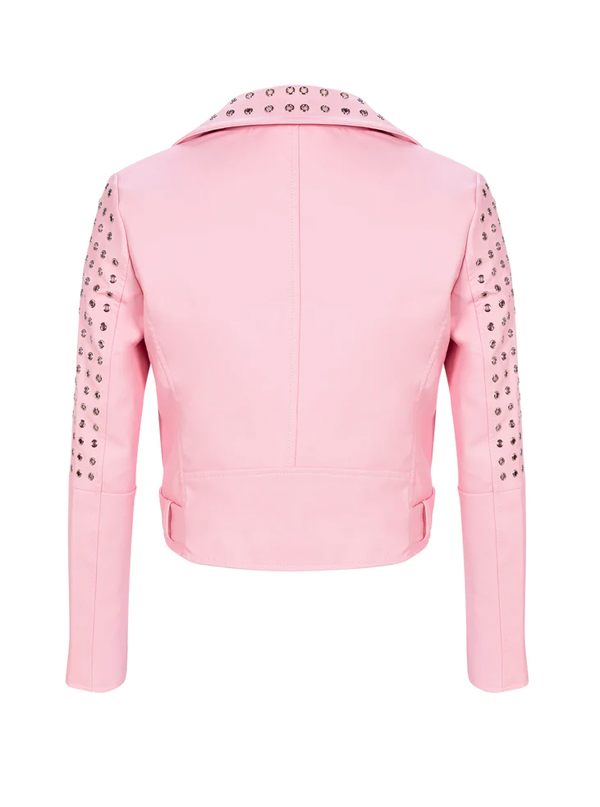 Women&#39;s Studded Pink Moto Jacket