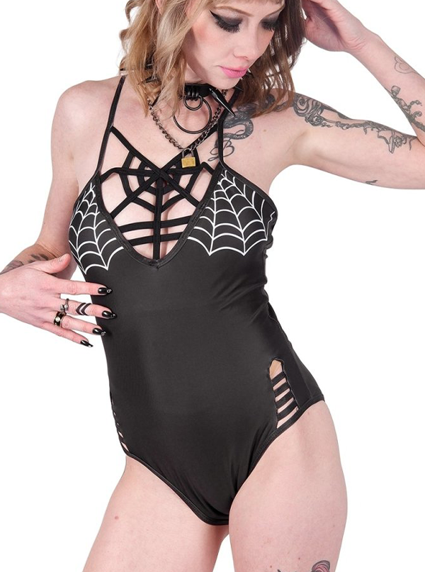 Women&#39;s Spiderwebs Web Caged One Piece Swimsuit