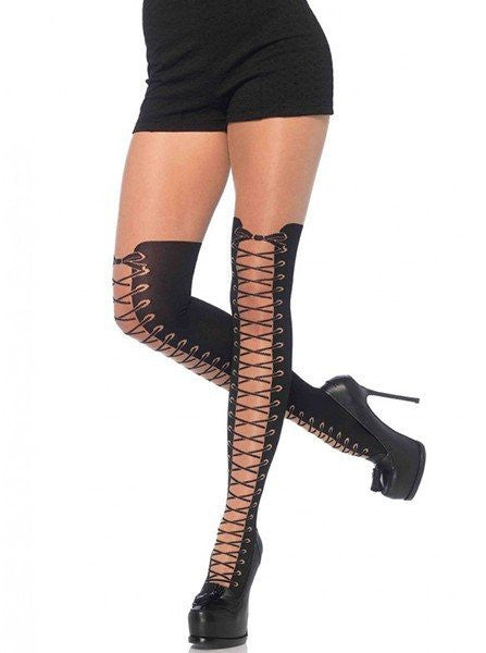 Women&#39;s &quot;All Tied Up&quot; Sheer Pantyhose by Leg Avenue (Black) - www.inkedshop.com