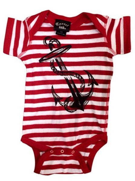 Infant&#39;s &quot;Anchors Aweigh&quot; Onesie by Cartel Ink (Red/White) - www.inkedshop.com