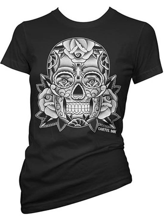 Women&#39;s &quot;Calavera Sugar Skull&quot; Tee by Cartel Ink (Black) - www.inkedshop.com