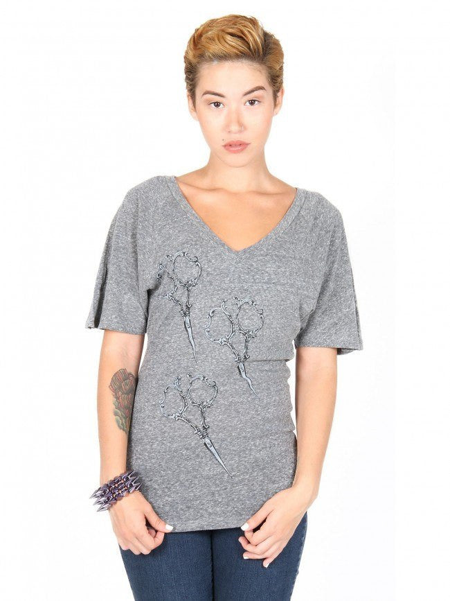 Women&#39;s &quot;Shears&quot; Dolman V-Neck Tee by Annex Clothing (Heather Grey) - InkedShop - 2