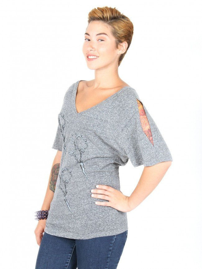 Women&#39;s &quot;Shears&quot; Dolman V-Neck Tee by Annex Clothing (Heather Grey) - InkedShop - 4
