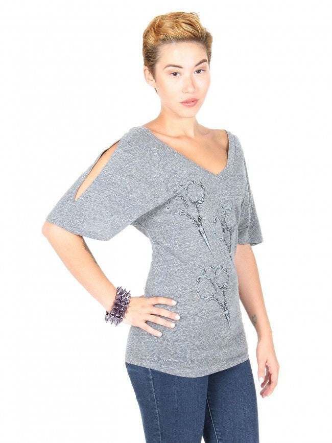 Women&#39;s &quot;Shears&quot; Dolman V-Neck Tee by Annex Clothing (Heather Grey) - InkedShop - 3