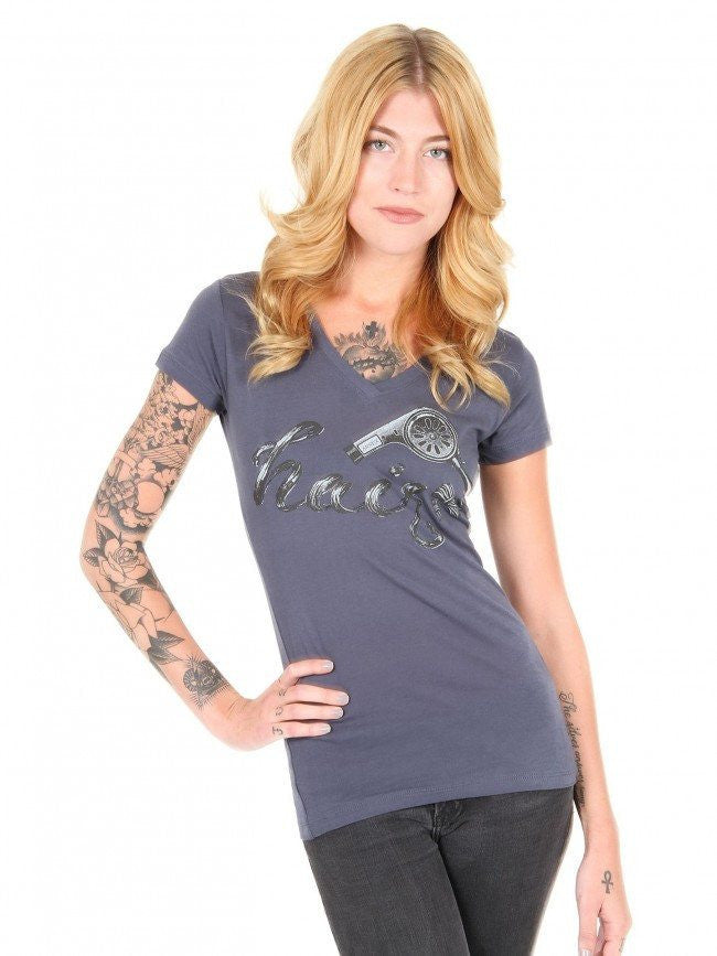 Women&#39;s &quot;Hair&quot; V-Neck Tee by Annex Clothing (Heather Navy) - InkedShop - 2