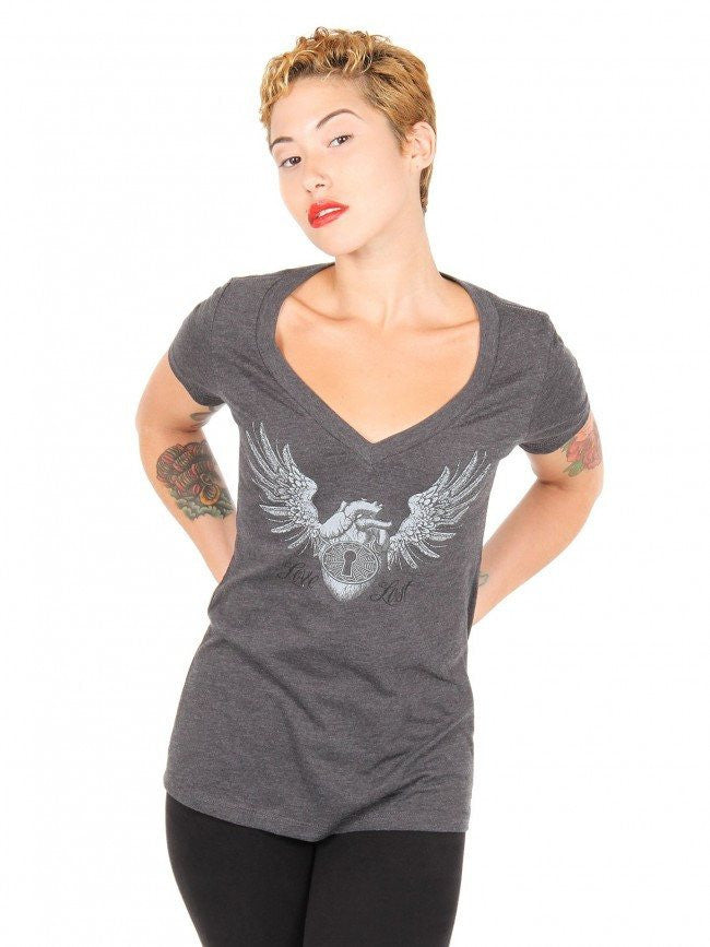 Women&#39;s &quot;Love Lost&quot; V-Neck Tee by Annex Clothing (Grey) - InkedShop - 2