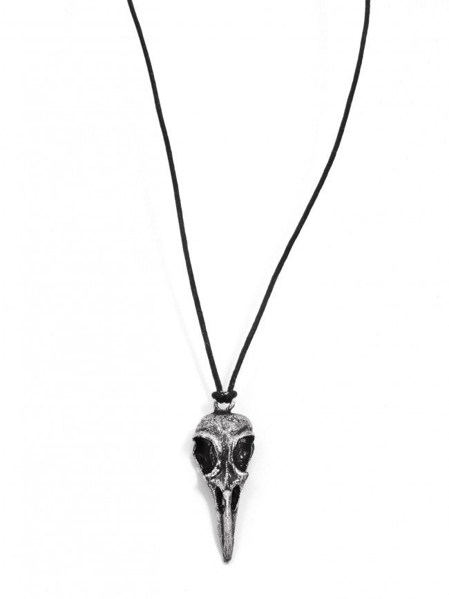 Antique Silver Metal Raven Skull Necklace