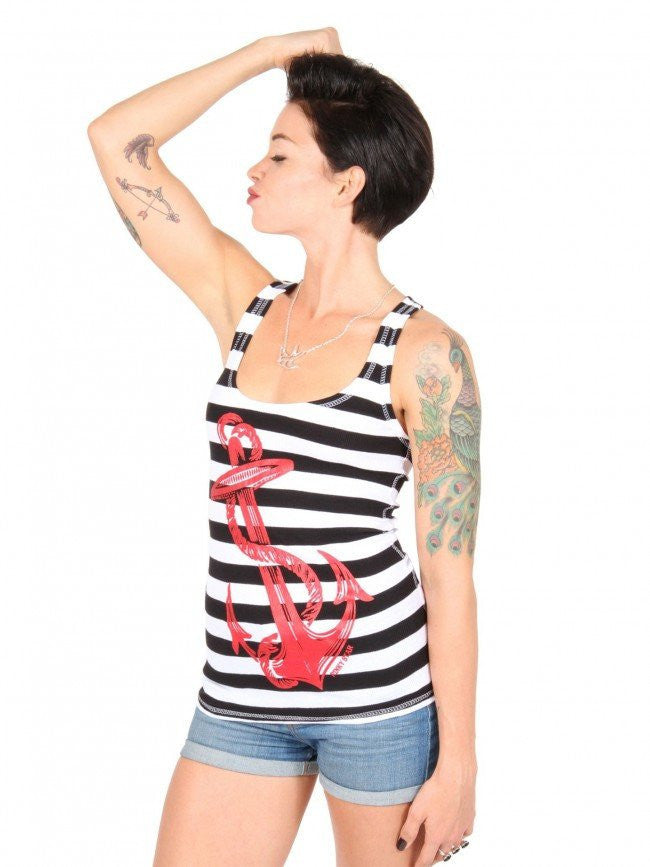 Women&#39;s &quot;Anchors Aweigh&quot; Tank (Black/White) by Pinky Star - InkedShop - 2