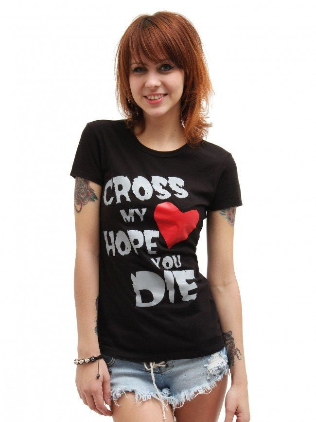 Women&#39;s &quot;Cross My Heart Hope You Die&quot; Tee by Pinky Star (Black) - InkedShop - 2