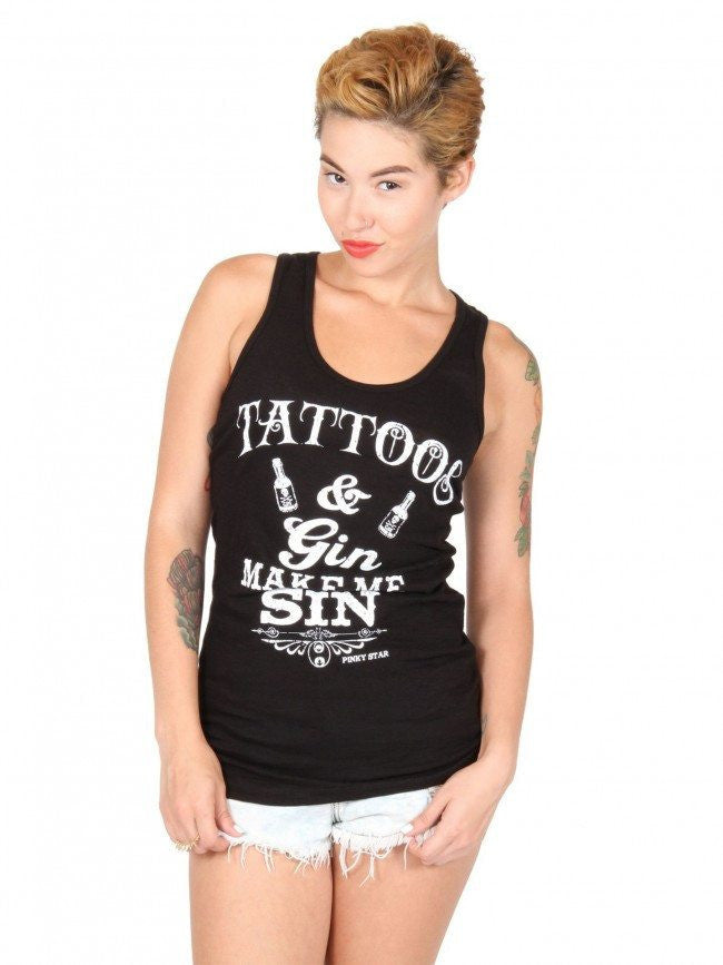 Women&#39;s &quot;Tattoos &amp; Gin Make Me Sin&quot; Racerback Tank By Pinky Star - InkedShop - 2