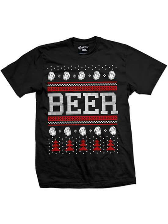 Men&#39;s &quot;Beer&quot; Ugly Christmas Sweater Tee by Cartel Ink (Black) - www.inkedshop.com