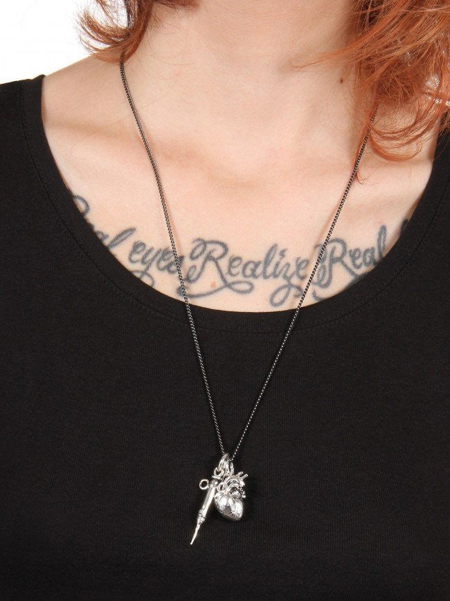 &quot;Anatomical Heart and Syringe&quot; Necklace by Lost Apostle (Antique Silver) - InkedShop - 2