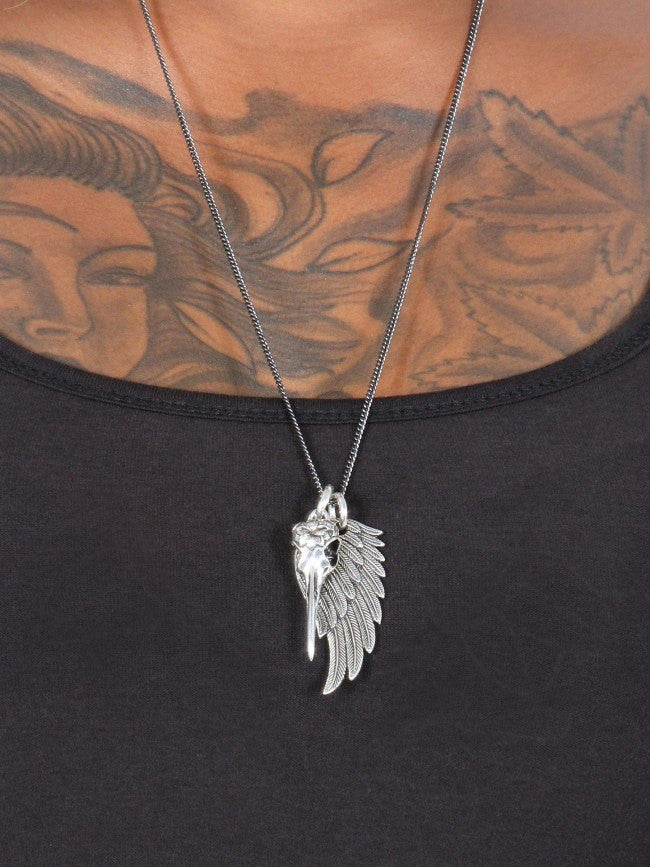 &quot;Hummingbird Skull &amp; Angel Wing&quot; Necklace by Lost Apostle (Antique Silver) - InkedShop - 2