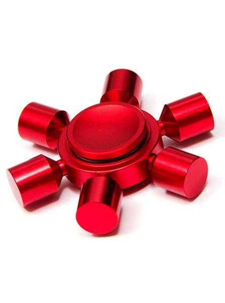 6-Way Solid Metal Fidget Spinner - Red Color - www.inkedshop.com