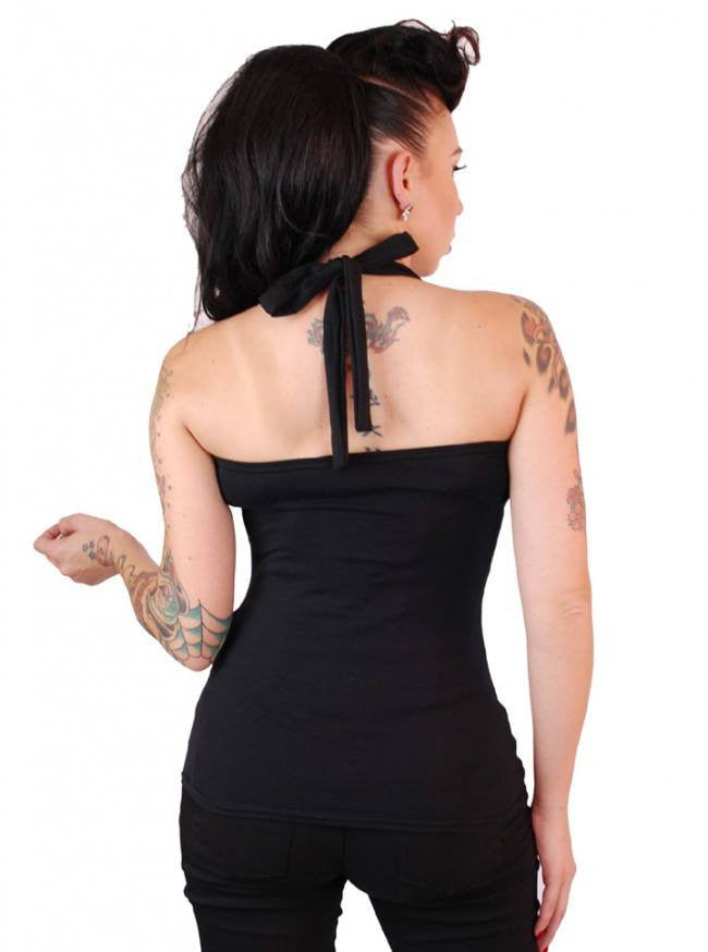 Women&#39;s &quot;V Cut&quot; Halter Top by Pinky Pinups (Black/Red) - www.inkedshop.com