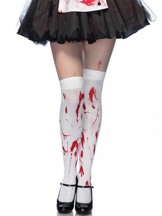 Women&#39;s &quot;Bloody Zombie&quot; Thigh Highs by Leg Avenue (White) - www.inkedshop.com
